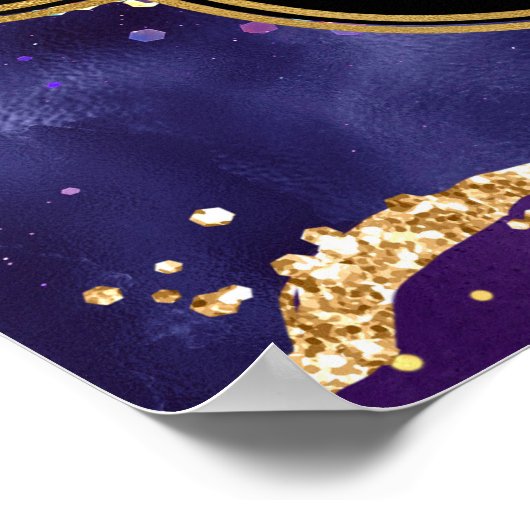 ダークパープル金ゴールドシークインズアガテ誕生日へようこそ ポスター (角)