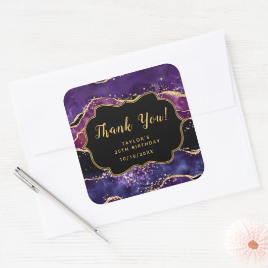 ダークパープル金ゴールドシークインズアゲイト誕生日サンキューユナイテッド スクエアシール (封筒)