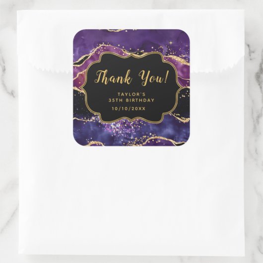 ダークパープル金ゴールドシークインズアゲイト誕生日サンキューユナイテッド スクエアシール (バッグ)