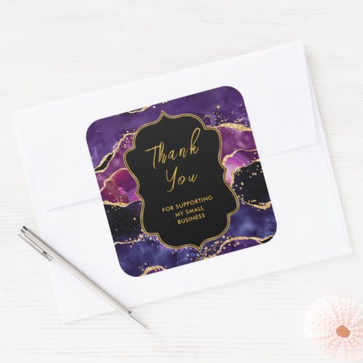 ダークパープル金ゴールドシークンズAgate Business Thank You スクエアシール (封筒)