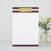 ダークパープル金ゴールドストライプパターン名前をカスタムする 便箋 (スタンド正面)