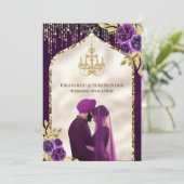 ダークパープル金ゴールドフローラアナンドKarajシーク結婚ズ 招待状 (スタンド正面)