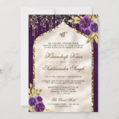 ダークパープル金ゴールドフローラアナンドKarajシーク結婚ズ 招待状 (裏面)