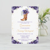 ダークパープル金ゴールドフローラカウボーイブートキンセアニラ 招待状 (スタンド正面)