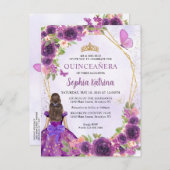 ダークパープル金ゴールドフローラプリンセスキンセアニラ インビテーションポストカード (正面/裏面)