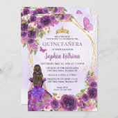 ダークパープル金ゴールドフローラプリンセスキンセアニラ 招待状 (正面/裏面)