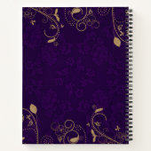 ダークパープル金ゴールドフローラ縁どオーナメントモノグラム ノートブック (裏面)