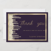 ダークパープル金ゴールドラグジュアリーグリッタードリップスサンキューユナイテッド 招待状 (正面)