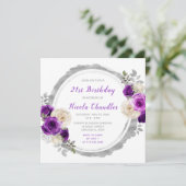ダークパープル銀エレガント花誕生会 招待状 (スタンド正面)