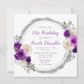 ダークパープル銀エレガント花誕生会 招待状 (正面)