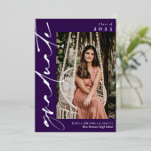 ダークパープル銀書道写真卒業 箔招待状 (立ち正面)