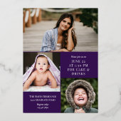 ダークパープル銀書道写真卒業 箔招待状 (裏面)