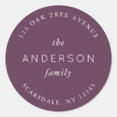 ダークパープル ファミリー ネーム 返送先住所 ラウンドシール (正面)