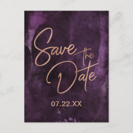 ダークパープル & ローズゴールドの結婚式 Save the Date 案内ポストカード