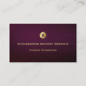 ダークパープル&金ゴールドモノグラムお洒落公証人QR写真 名刺 (正面)