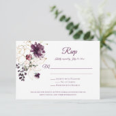 ダークパープル(金ゴールド付き)アウトラインバラパープルバックRSVP 出欠カード (スタンド正面)