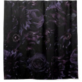 ダークパープルMoodyゴシック牡丹花模様夜 シャワーカーテン