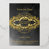 ダークビクトリアングレーと金ゴールドアクセント日付を保存 箔招待状 (正面)