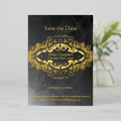 ダークビクトリアングレーと金ゴールドアクセント日付を保存 箔招待状 (立ち正面)