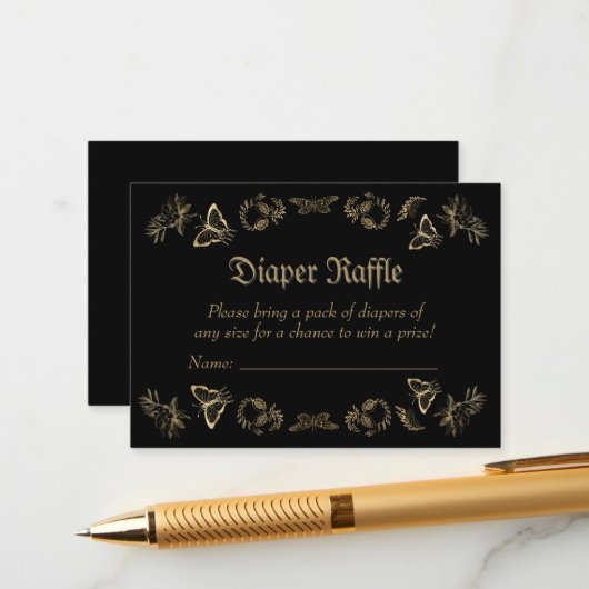 ダークビクトリアンゴシックおむつラッフルベビーシャワー エンクロージャーカード (正面/裏面インサイチュ)