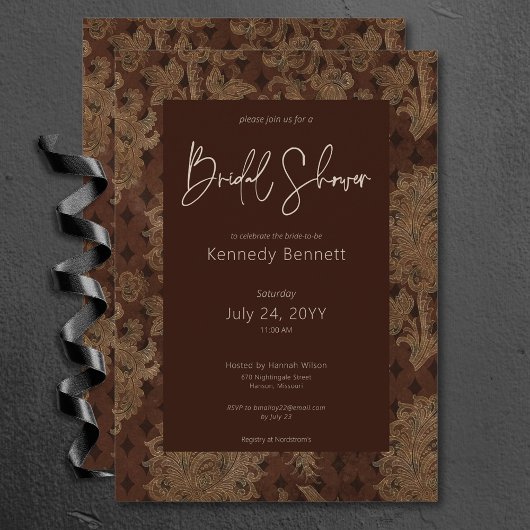 ダークビクトリアンブルガンディダマスクブライダルシャワー 招待状