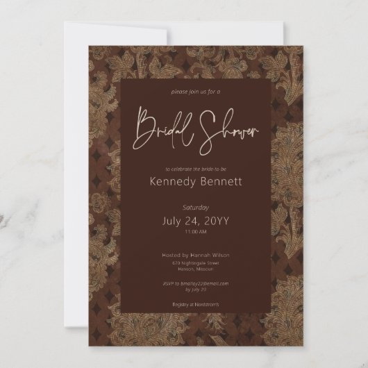 ダークビクトリアンブルガンディダマスクブライダルシャワー 招待状 (正面)