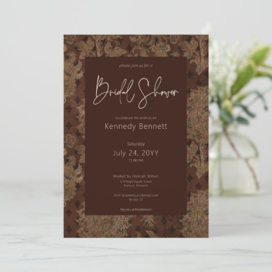 ダークビクトリアンブルガンディダマスクブライダルシャワー 招待状 (スタンド正面)