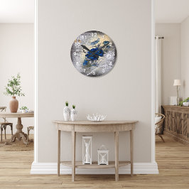 ダークビクトリアンブルーバラエフェラ ラウンド壁時計