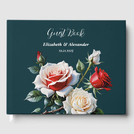 ダークピかわいらしンク白い赤いバラのフローラ結婚ズ ゲストブック