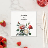 ダークピかわいらしンク白い赤いバラのフローラ結婚ズ スタンダードカクテルナプキン (インサイチュ)