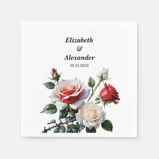 ダークピかわいらしンク白い赤いバラのフローラ結婚ズ スタンダードカクテルナプキン (正面)