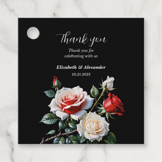 ダークピかわいらしンク白い赤いバラのフローラ結婚ズ フェイバータグ (正面)