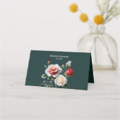 ダークピかわいらしンク白い赤いバラのフローラ結婚ズ プレイスカード (裏面)