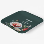 ダークピかわいらしンク白い赤いバラのフローラ結婚ズ ペーパープレート (傾斜あり)