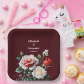 ダークピかわいらしンク白い赤いバラのフローラ結婚ズ ペーパープレート (パーティー)