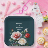 ダークピかわいらしンク白い赤いバラのフローラ結婚ズ ペーパープレート (パーティー)