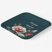 ダークピかわいらしンク白い赤いバラのフローラ結婚ズ ペーパープレート (傾斜あり)