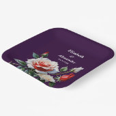 ダークピかわいらしンク白い赤いバラのフローラ結婚ズ ペーパープレート (傾斜あり)