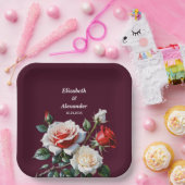 ダークピかわいらしンク白い赤いバラのフローラ結婚ズ ペーパープレート (パーティー)