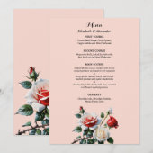 ダークピかわいらしンク白い赤いバラのフローラ結婚ズ メニュー (正面/裏面)