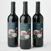 ダークピかわいらしンク白い赤いバラのフローラ結婚ズ ワインラベル (ボトル)