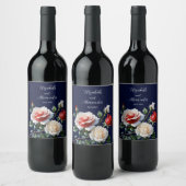 ダークピかわいらしンク白い赤いバラのフローラ結婚ズ ワインラベル (ボトル)
