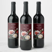 ダークピかわいらしンク白い赤いバラのフローラ結婚ズ ワインラベル (ボトル)