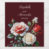 ダークピかわいらしンク白い赤いバラのフローラ結婚ズ ワインラベル (シングルラベル)