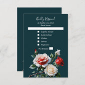 ダークピかわいらしンク白い赤いバラのフローラ結婚ズ 出欠カード (正面/裏面)