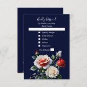 ダークピかわいらしンク白い赤いバラのフローラ結婚ズ 出欠カード (正面/裏面)