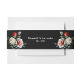 ダークピかわいらしンク白い赤いバラのフローラ結婚ズ 招待状ベリーバンド
