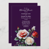 ダークピかわいらしンク白い赤いバラのリハーサルディナー 招待状 (正面/裏面)