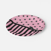ダークピンクとブラックの水玉模様ストライプの紙プレート ペーパープレート (アングル)