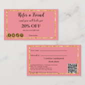 ダークピンクとQRコード、友人を参照 紹介カード (正面/裏面)